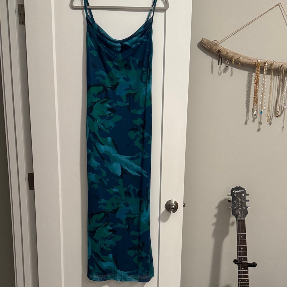 Blue and Green Camouflage Slip Dress